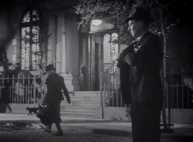 The Agitator - Pettinger outside building with tuxedo cat walking down sidewalk behind