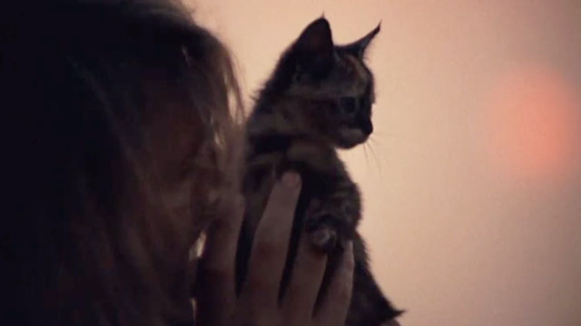 Alex in Wonderland - Alex Donald Sutherland holding up tortoiseshell kitten Vicky