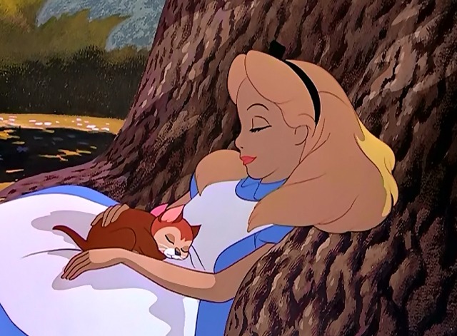 Alice in Wonderland - kitten Dinah and Alice sleeping beneath tree