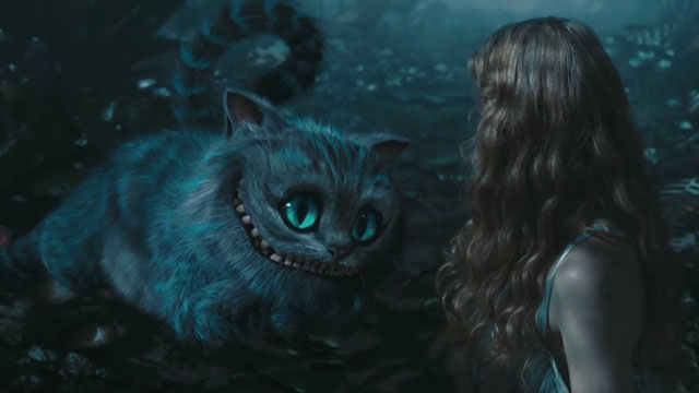 Alice in Wonderland - Cheshire Cat with Alice Mia Wasikowska in dark forest