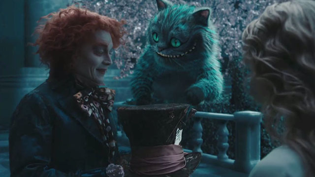 Alice in Wonderland - Cheshire Cat returning hat to Mad Hatter Johnny Depp with Alice Mia Wasikowska