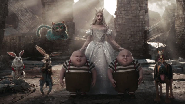 Alice in Wonderland - Cheshire Cat with White Queen Anne Hathaway, March Hare, White Rabbit, Doormouse and Tweedledum and Tweedledee