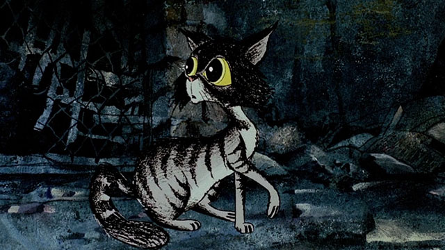 Allegro Non Troppo - cartoon tabby cat walking through building ruins