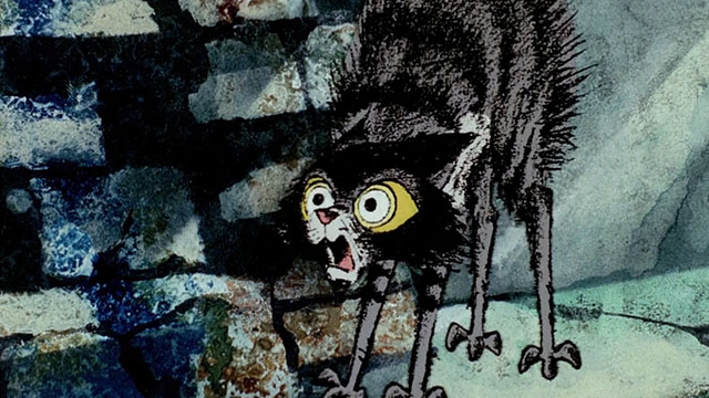 Allegro Non Troppo - cartoon tabby cat hissing and arching back