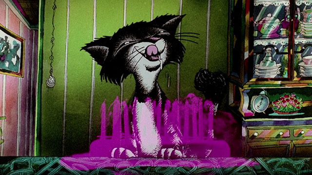 Allegro Non Troppo - cartoon tabby cat drooling on birthday cake