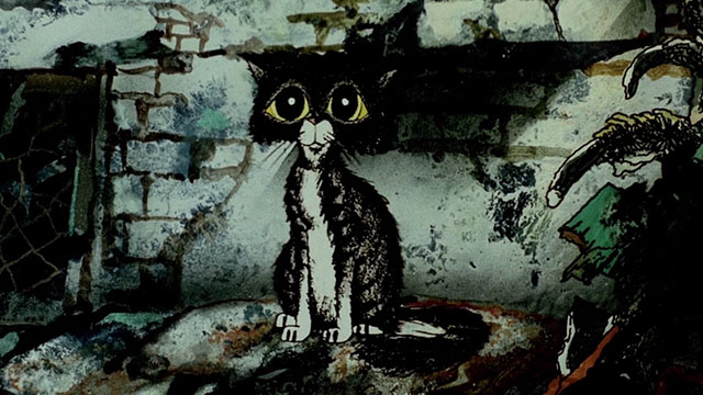 Allegro Non Troppo - cartoon tabby cat sitting in building ruins
