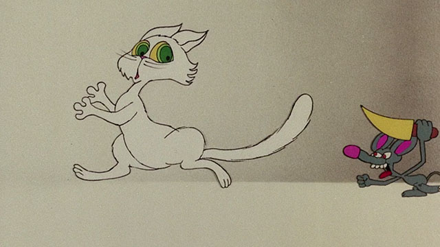 Allegro Non Troppo - cartoon white cat running away from mouse with knife