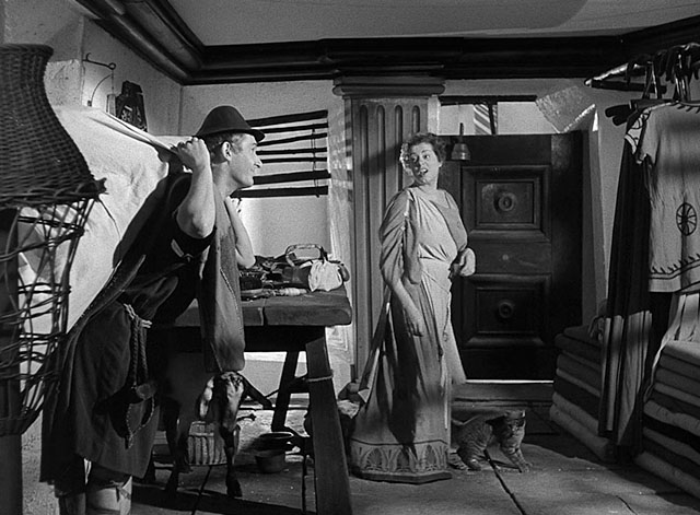 Androcles and the Lion - Alan Young being scolded by Megaera Elsa Lanchester standing near tabby cat wearing eye patch