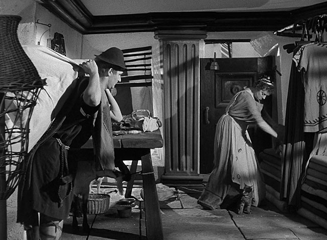 Androcles and the Lion - Alan Young being scolded by Megaera Elsa Lanchester standing near tabby cat wearing eye patch