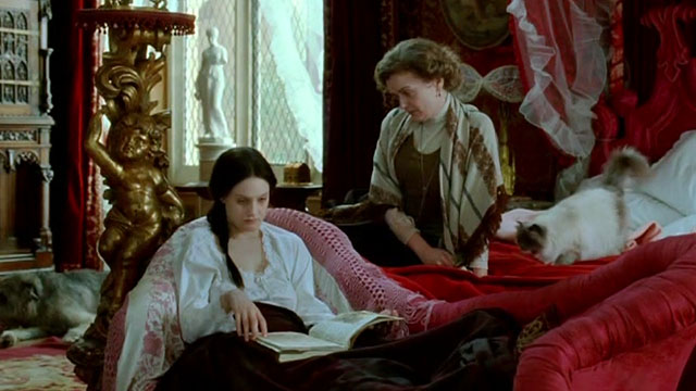 Angel - Romola Garai with Nora Lucy Russell and longhair seal point cat