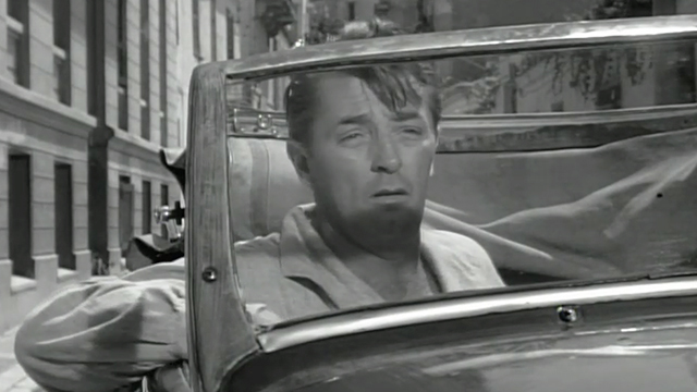 The Angry Hills - Mike Morrison Robert Mitchum in car with cat in doorway in background