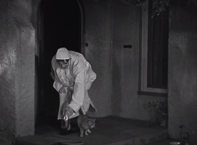 Another Wild Idea - Betty's father Frank Austin in nightshirt putting out empty milk bottle and tabby cat
