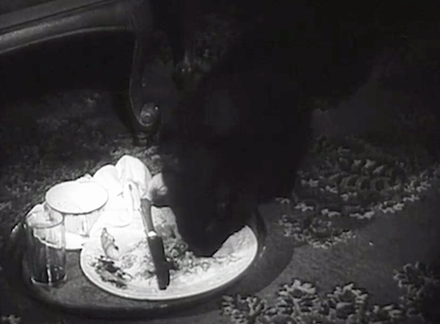 Monstrosity - The Atomic Brain - black cat Xerxes eating food from plate on floor