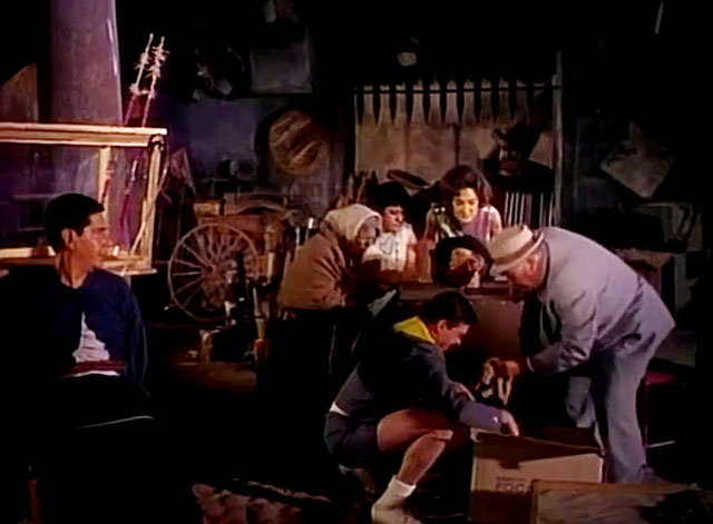 Autopsia de un fantasma - Autopsy of a ghost - Chabelo Javier López sticking ginger and white cat into box with Pinedo Pancho Córdova