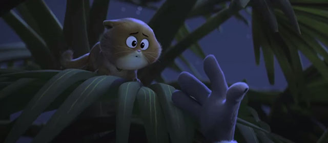 The Bad Guys - scared cartoon ginger tabby kitten in palm tree