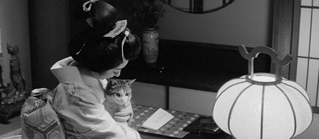 Bakeneko - Yukiji Kyoko Mikage holding tabby and white cat Tama in house
