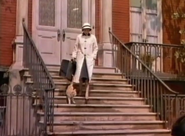 Beau James - Betty Compton Vera Miles walking down steps with ginger tabby cat Tom Orangey