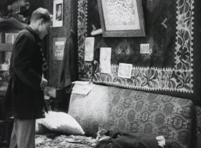 Bed and Sofa - Volodia Vladimir Fogel looking down at tabby cat on couch