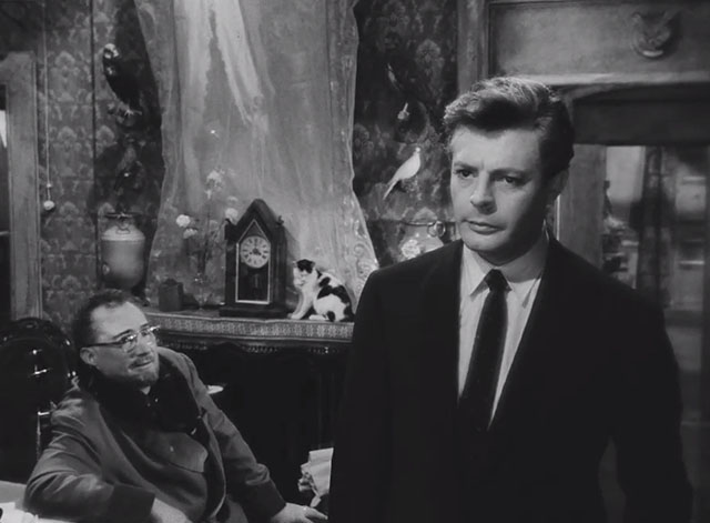 Il bell'Antonio - Marcello Mastroianni sitting with black and white tuxedo cat behind him on mantel and Alfio Pierre Brasseur
