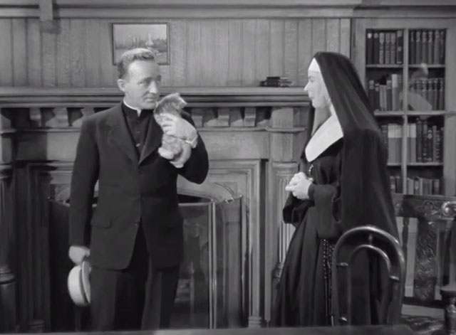 The Bells of St. Mary's - Father O'Malley Bing Crosby holding tabby kitten Rosie with Sister Benedict Ingrid Bergman
