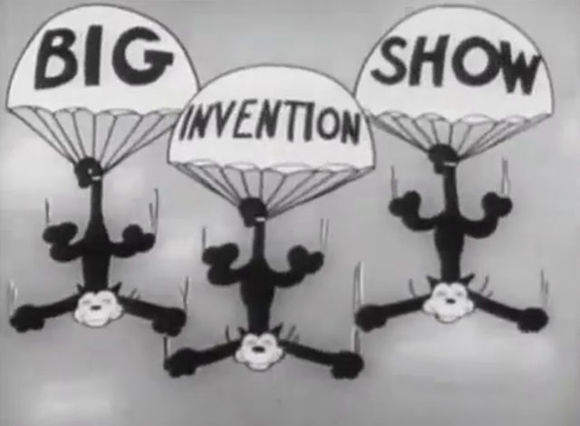 Betty Boop's Crazy Inventions - three black cats falling with parachutes that read Big Invention Show