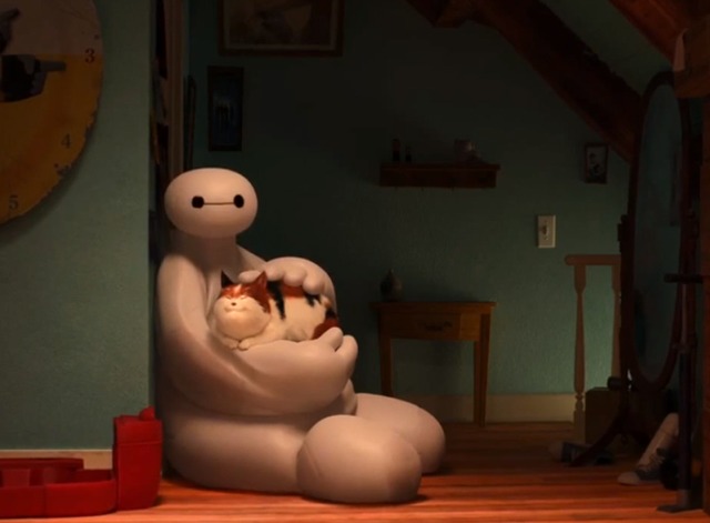 Big Hero 6 - bobtail cat Mochi being petted by Baymax
