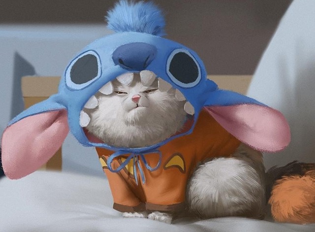 Big Hero 6 - bobtail cat Mochi in Stitch costume