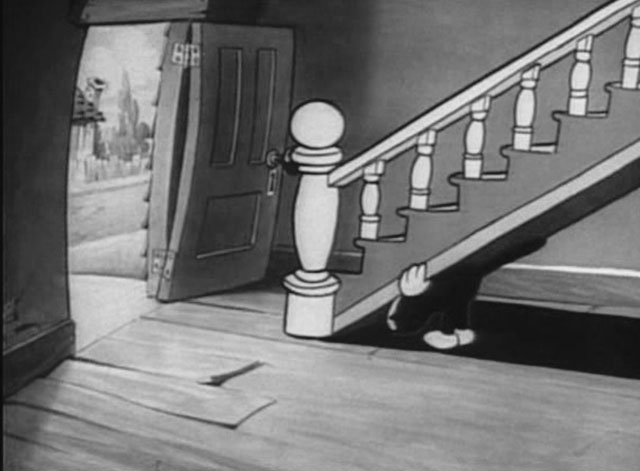 Bimbo's Express - cartoon black cat about to lift staircase