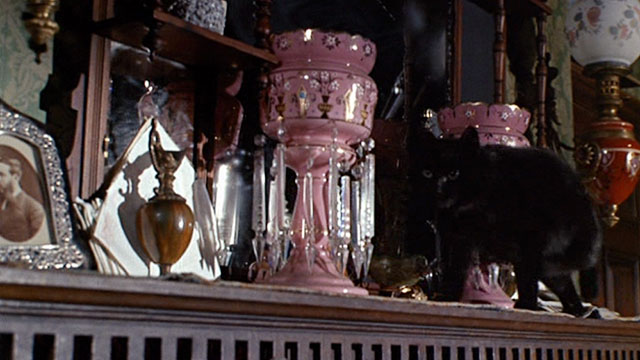 Bitter Harvest - black cat on mantelpiece