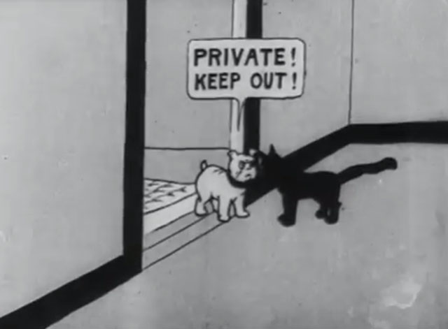 Bobby Bumps' Fight - a cartoon black cat being told by bulldog Fido that gym is private