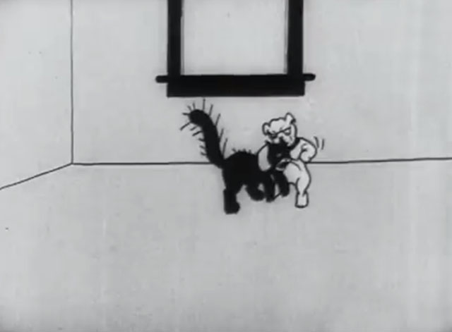 Bobby Bumps' Fight - a cartoon black cat in headlock and being punched by bulldog Fido
