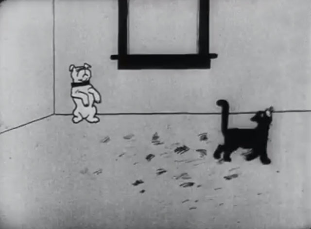 Bobby Bumps' Fight - a cartoon black cat walking away from bulldog Fido with nose in air