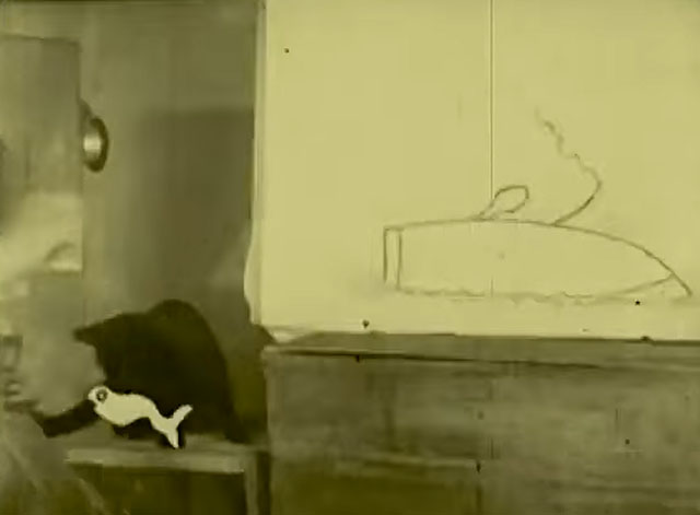Bobby Bumps Fresh Fish - black cat running away with cartoon fish after boat gets knocked over