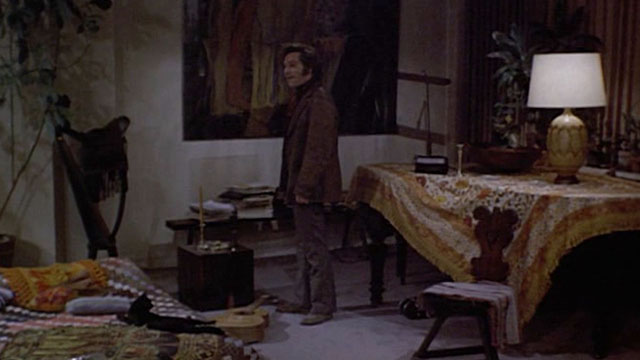 Born to Win - J George Segal in apartment with black cat Norman on bed
