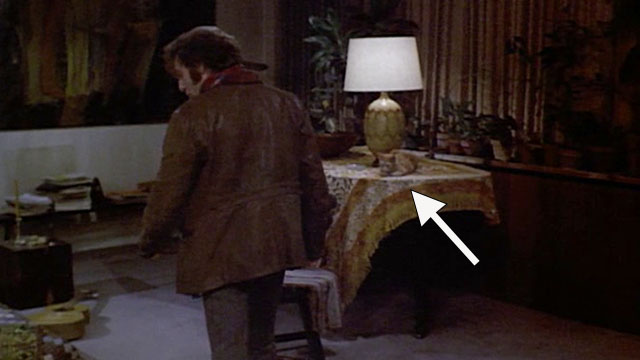 Born to Win - J George Segal looking around apartment with ginger tabby cat on table