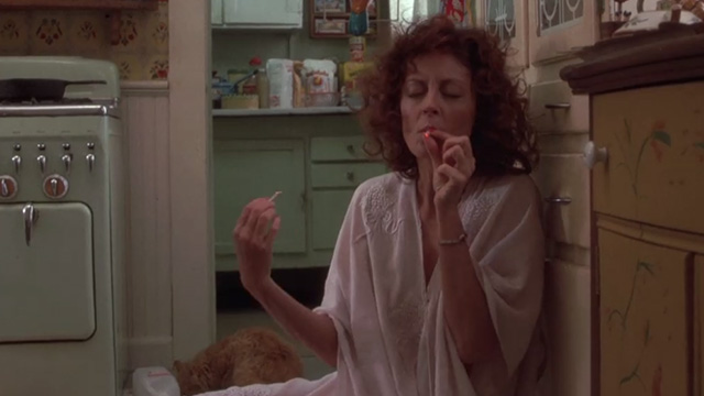 Bull Durham - long-haired ginger cat on floor with Annie Susan Sarandon in kitchen