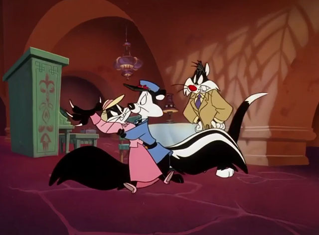 Carrotblanca - Slazlo Sylvester cat and Kitty Ketty Penelope about to claw Pepe Le Pew Captain Louis