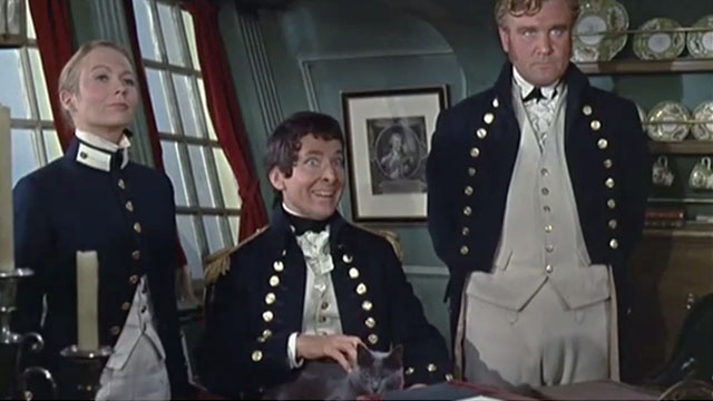 Carry On Jack - Captain Fearless Kenneth Williams holding grey cat with Juliet Mills and Donald Houston