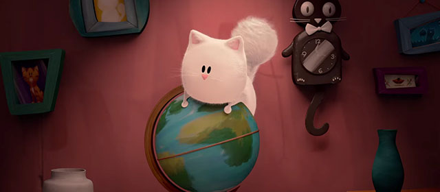 Cat and Moth - fluffy white cat Ditto on globe