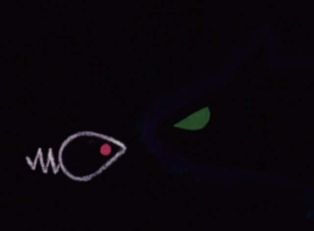 Cat and Mouse - artistic black cat with green eyes face to face with scared mouse