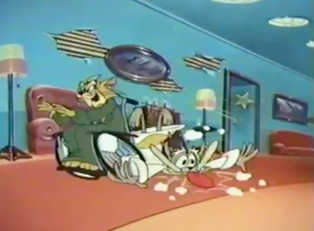 Cat and Mouse at the Home - aging Cat cartoon running over Bulldog in wheelchair
