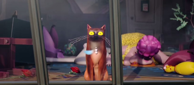 Catastrophe - orange cartoon cat Rodney looking stunned in window