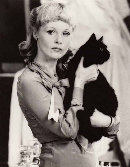 The Cat and the Canary - black cat being held by Annabelle Carol Lynley publicity shot