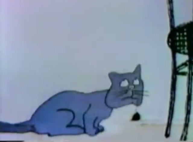 Sesame Street - Cat and Mouse Chase - gray cat listening to wall above mouse hole