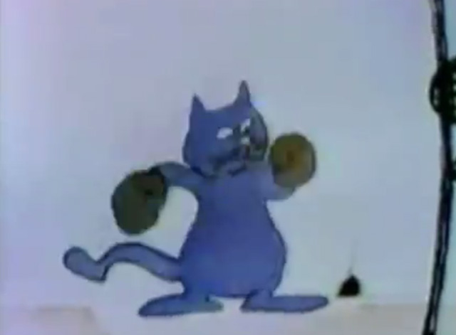 Sesame Street - Cat and Mouse Chase - gray cat wearing boxing gloves by mouse hole