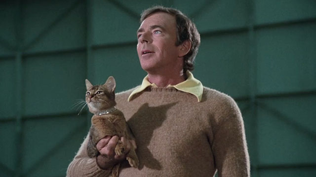 The Cat From Outer Space - alien cat Jake Abyssinian Rumple being held by Frank Ken Berry