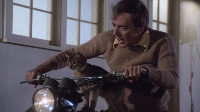The Cat From Outer Space - alien cat Jake Abyssinian Rumple and Frank Ken Berry on motorcycle