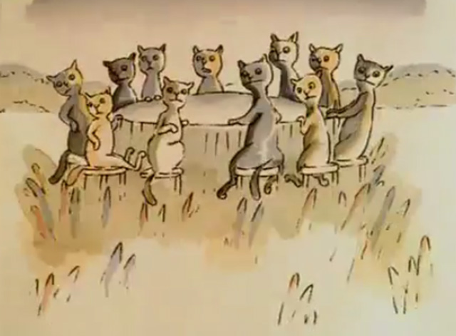 Cats in the Rain - cats waiting at table