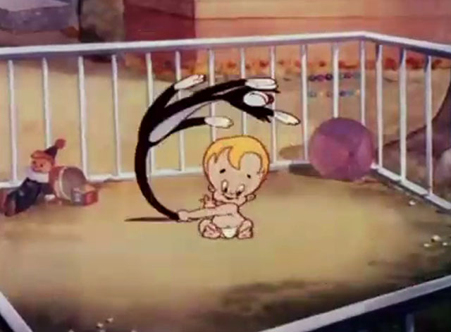 The Cat That Hated People - cartoon black cat being tossed around by baby