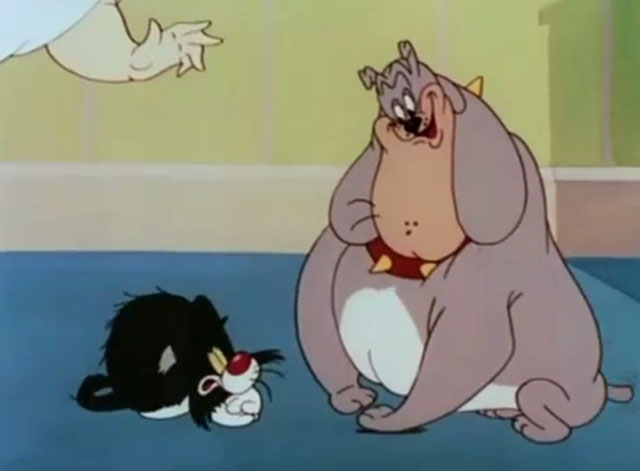 The Cat That Hated People - cartoon black cat scared of bulldog